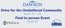Dawson Cares invites you to participate in the final community drive of the year. This upcoming week - April 17 -21, Dawson Cares will collect items during drop-off  for the unsheltered community.  

Questions? Contact Heidi Schoen at Heidi.e.schoen@gmail.com