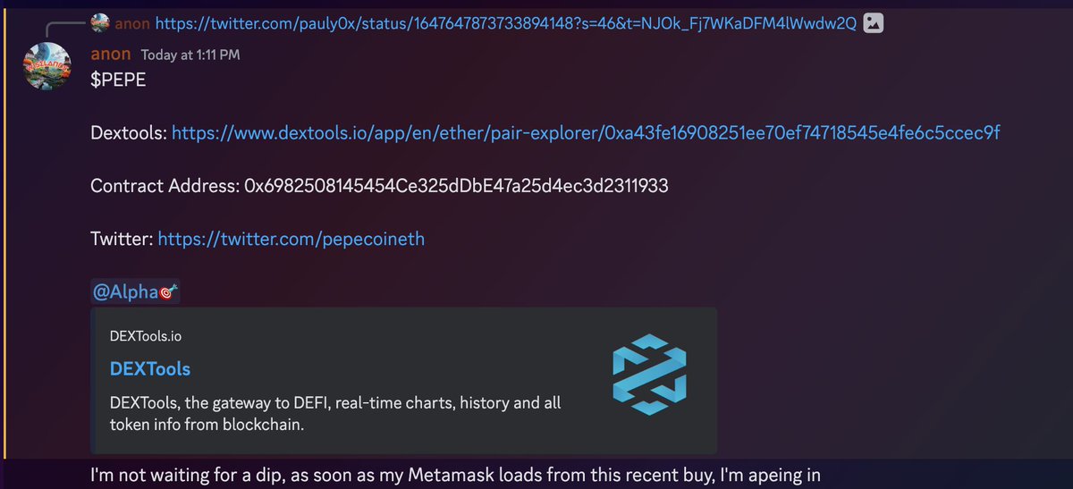 Wiselands_'s tweet photo. Public calls will only be available for so long. Take advantage of #Wiselands superior alpha while you still can. @pepecoineth
APE IN 🦧
DO NOT FADE
YOU'RE STILL EARLY
$PEPE 4L 🐸 https://t.co/y5nhZjpeRo