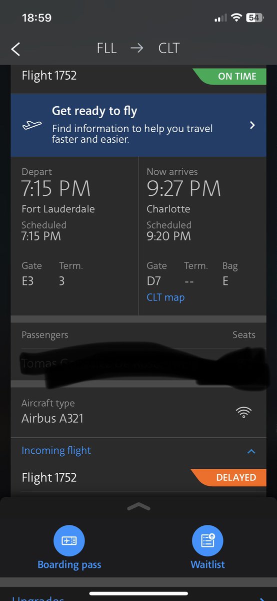 holatgr's tweet photo. . @AmericanAir Im trying to understand the logic. Inbound is delayed expected to land at 19:13 outbound is still showing on time expected to take off 19:15 - is the plane going to board all passengers in 2 mins!? https://t.co/8Im2NOwK9l