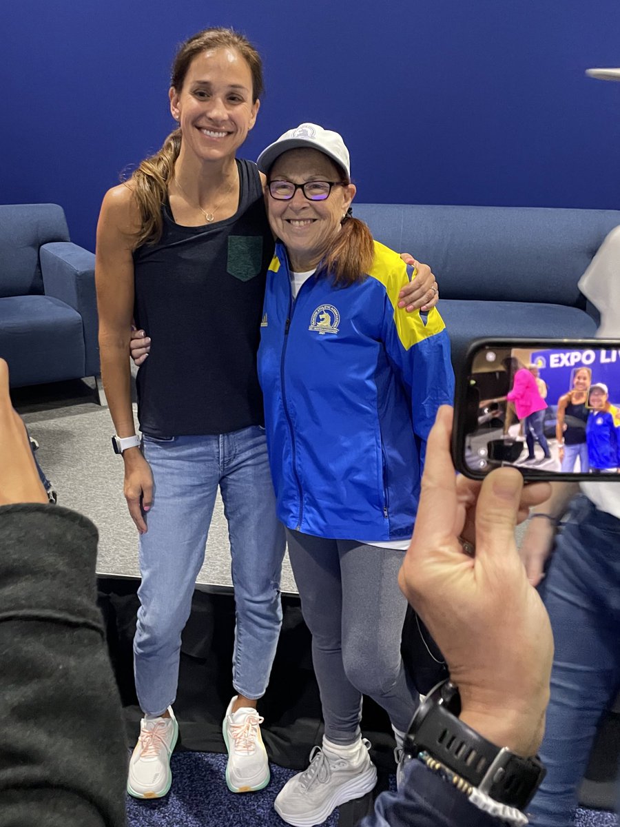 In 1973, Jacqueline Hansen won the Boston Marathon. Today, she was in the audience at the @bostonmarathon panel including @karagoucher. Women’s. Sports. History. Wow!!!