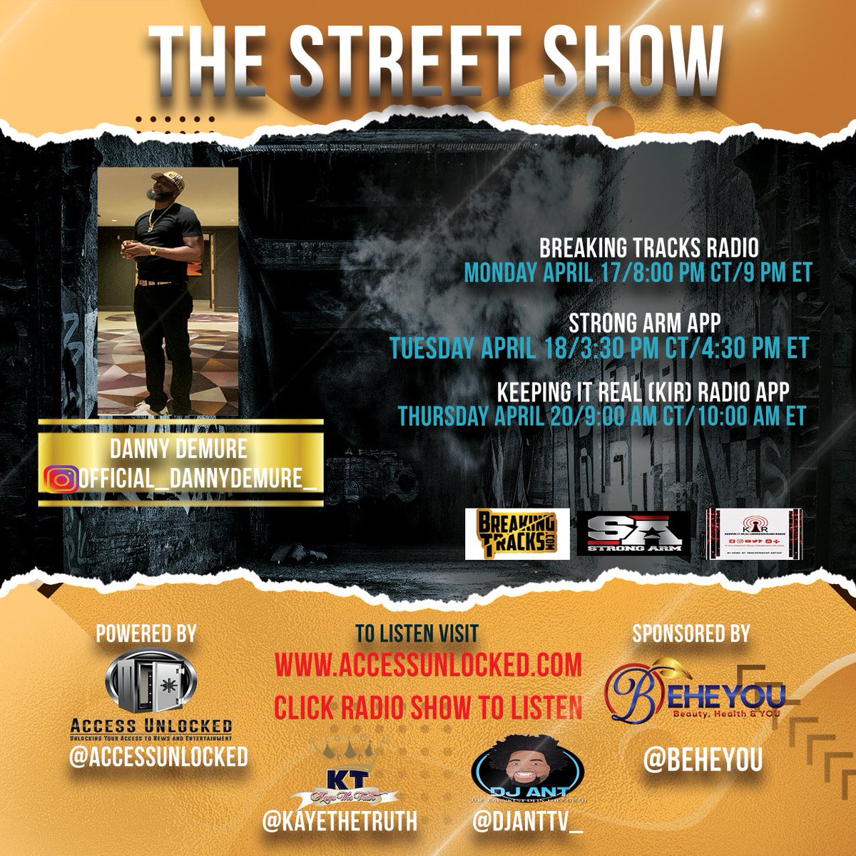 KayeThe_Truth's tweet photo. This week Danny #kayethetruth #djant #TheStreetShow #accessunlocked https://t.co/PTyc0IU0Ko