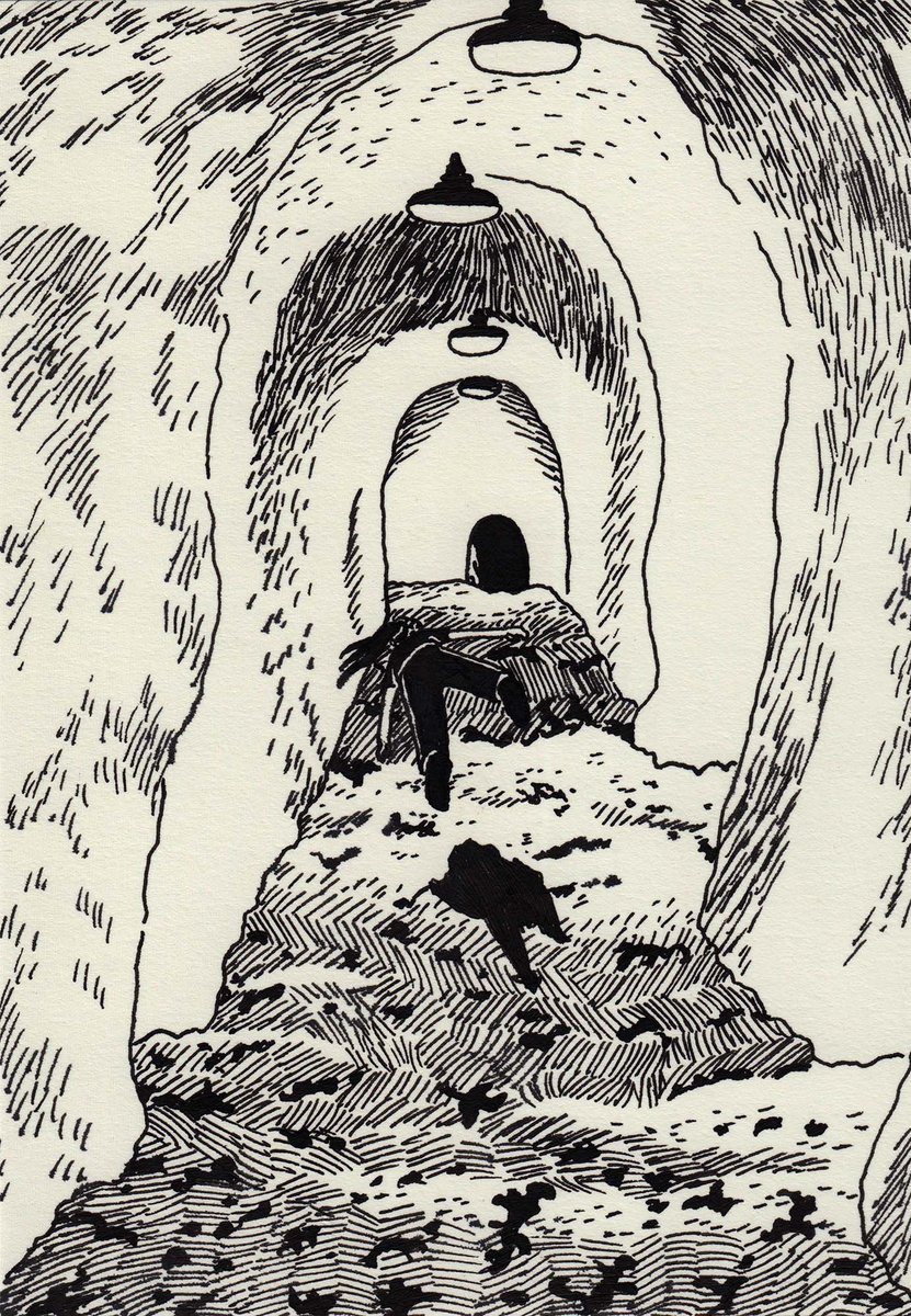 寝ている時にみる夢をテーマに個展を開催します。

この作品は104枚の連作です。
亡くなったおじいちゃんに会いたくて探し続ける私(サングラスの女の子)と、どこかにいるおじいちゃん(モジャモジャ)を交互に描いています。 