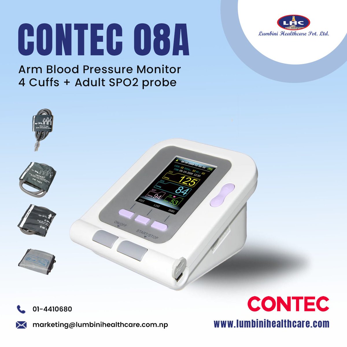 LumbiniHealth's tweet image. CONTEC 08A
Arm Blood Pressure Monitor
4 Cuffs + Adult SPO2 Probe

#CONTEC #LumbiniHealthcare