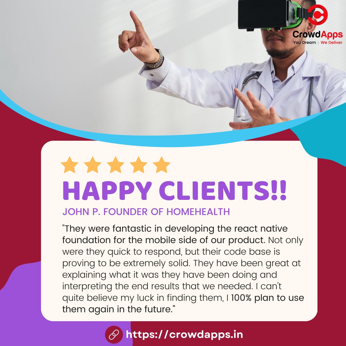 apps_crowd's tweet image. Happy Client!

Visit: crowdapps.in

#crowdapps #healthcare #technology #healthsystem #healthcaresoftware #informationtechnology #crowdappstechnology #healthcareapp #healthcarewebsite