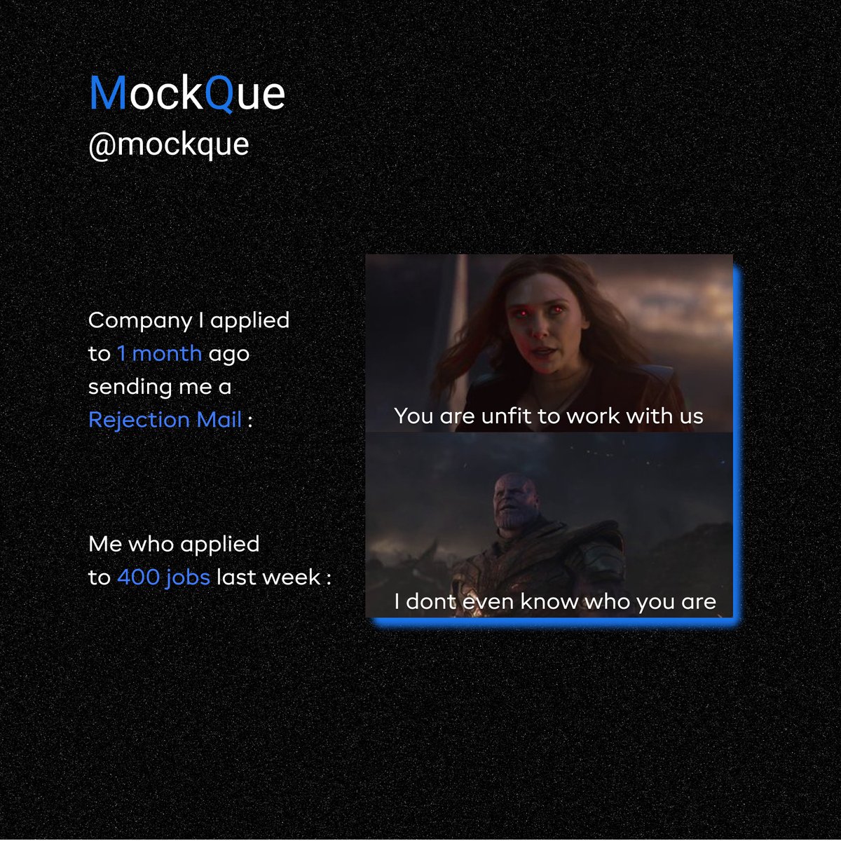 mockque_'s tweet photo. Follow @mockque for more such amazing content. 

Book your First Mock Interview with @mockque > Link in Bio

#mockque 
#hraezlyrinc
#JobHunting
#DeveloperLife
#ApplyingToEveryJob
#DesperateForWork
#ProgrammingHumor
#ResumeBuilder
#TechJobSearch
#UnemploymentBlues
#CareerGoals https://t.co/8UygNEg5MC