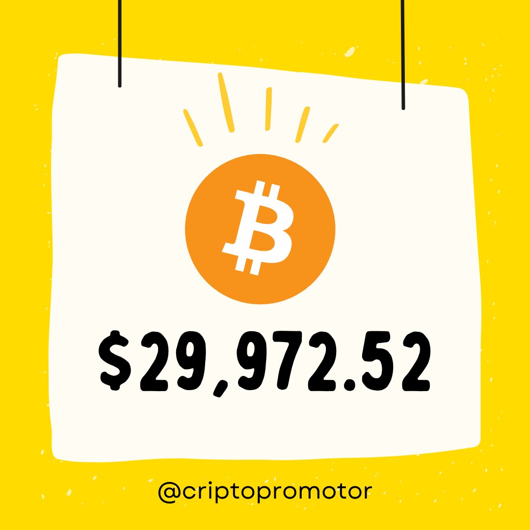 CriptoPromotor's tweet image. ¡El precio de Bitcoin sigue en movimiento! En este momento, la criptomoneda líder del mercado se cotiza en $29,972. ¿Qué opinas sobre su precio actual? ¡Comparte tus pensamientos en los comentarios!

#Bitcoin  #Criptomonedas