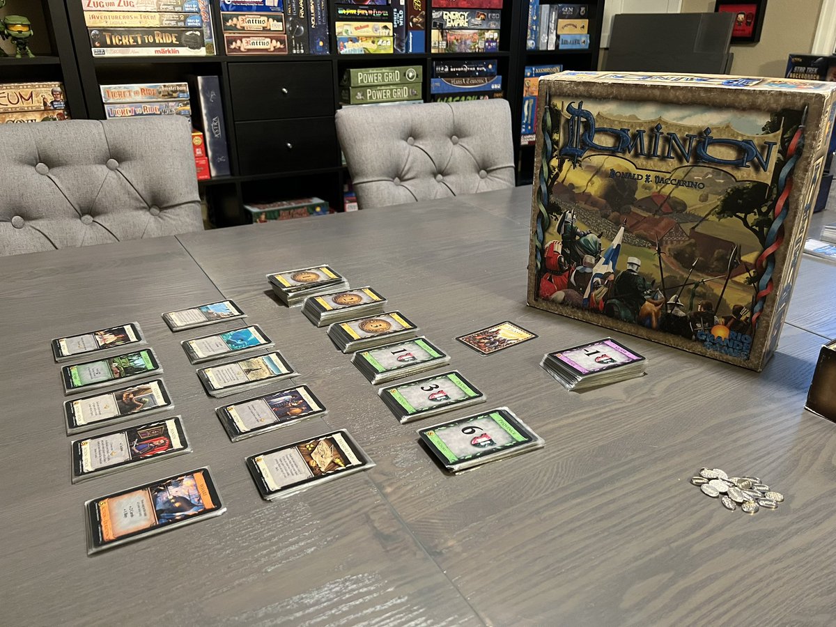 If you’ve listened to the podcast you know that I’m a big Dominion fan.  It’s by far the most played game in my collection.  Got a few rounds in tonight and had a blast!  I never get sick of this one. - Kevin  #riograndegames #dominion #deckbuilder