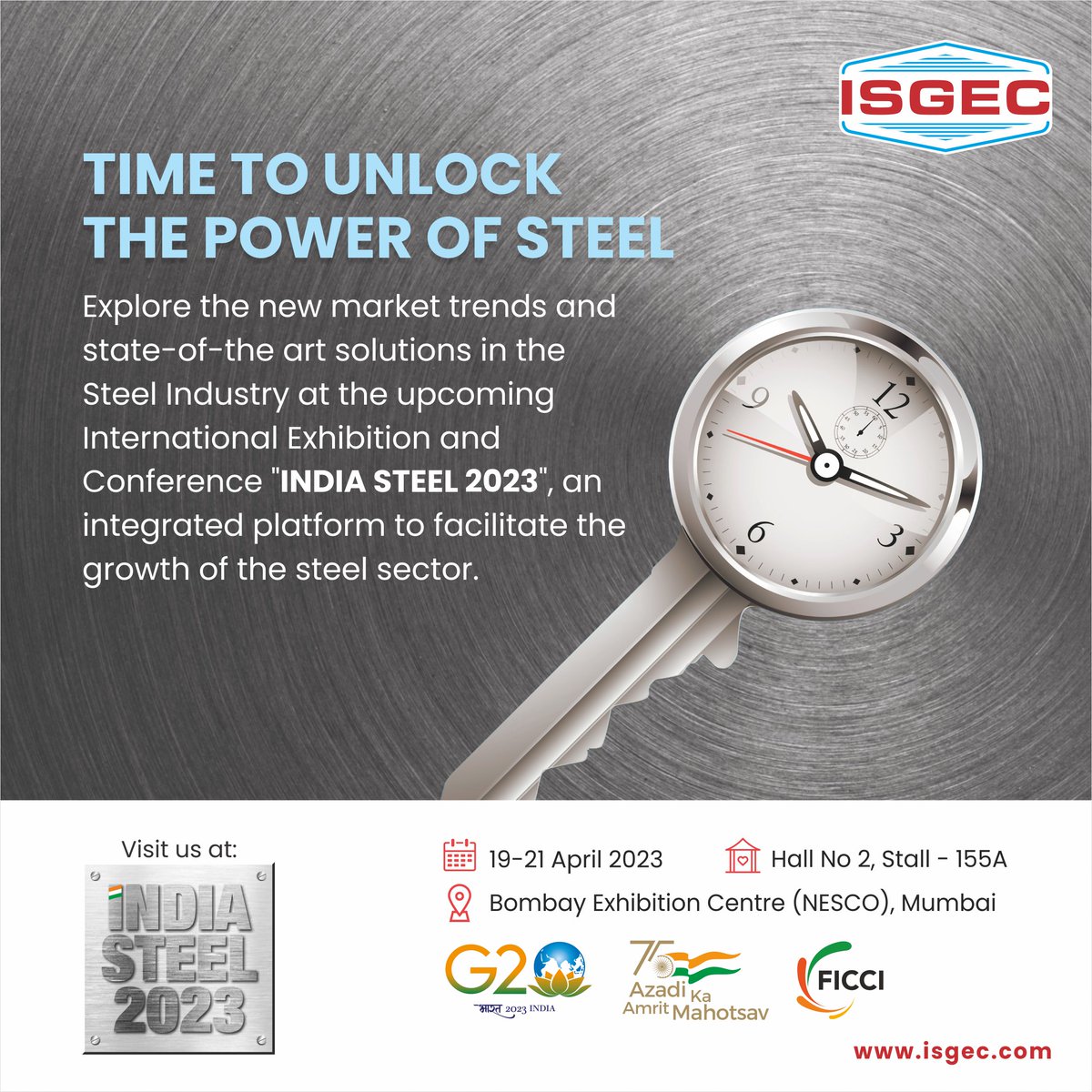 Isgec_engg's tweet image. India Steel 2023- the 5th International Exhibition and Conference of Steel Sector is here!

Mark your calendar and Visit us to witness the growth of the Steel Industry and state-of-the-art solutions and product displays.

@indiasteelexpo
@Isgec_engg
#Isgec #IndiaSteel2023 #Mumbai