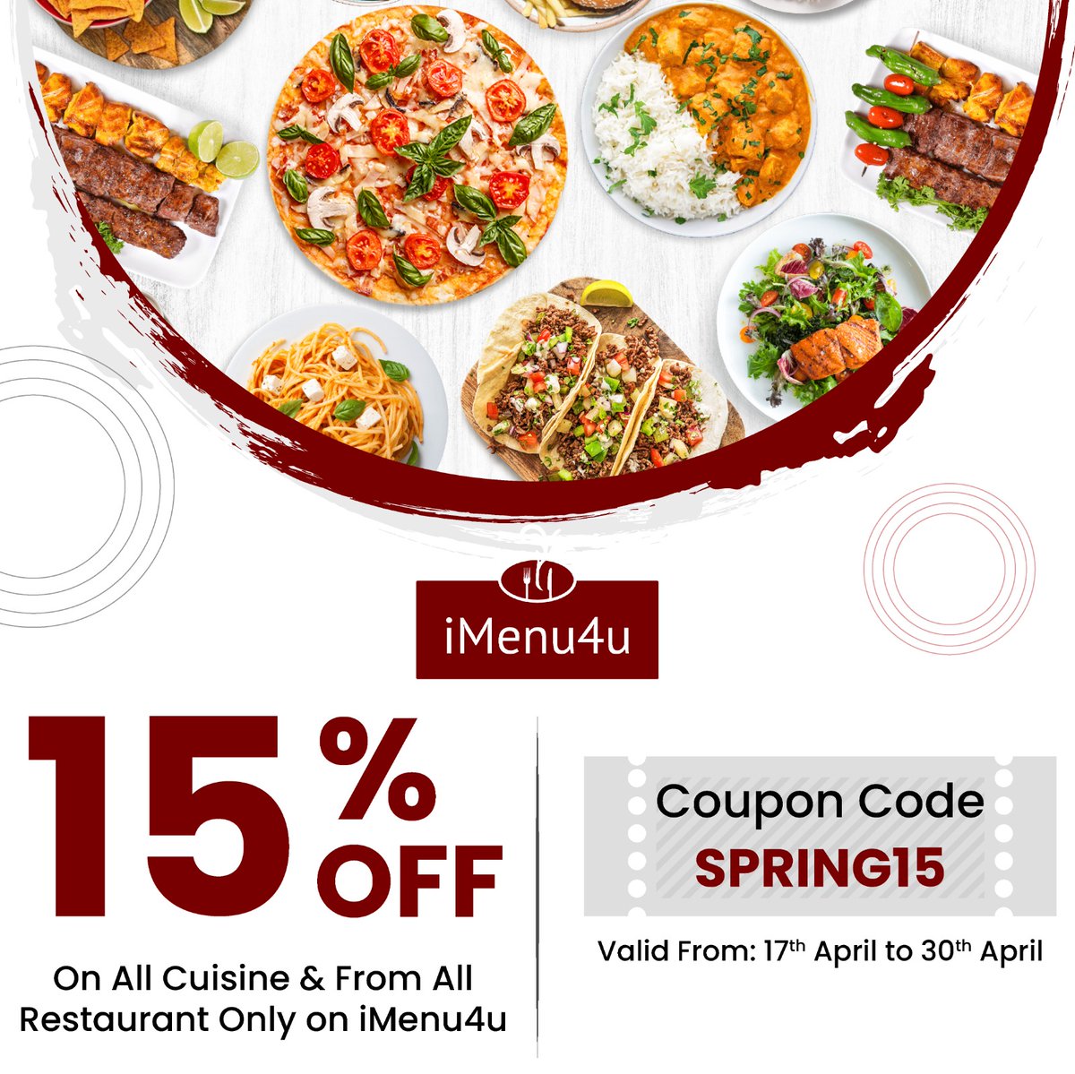 Get 15% off on all orders! from 17th-30th April!
Use Coupon: SPRING15
Order Food Now: imenu4u.com
#Imenu4u #iMenu4uoffer #iMenu4uspringoffer #discount #foodoffer  #sandiegolife #foodorderingapp #sandiegofood #sandiegofoodies