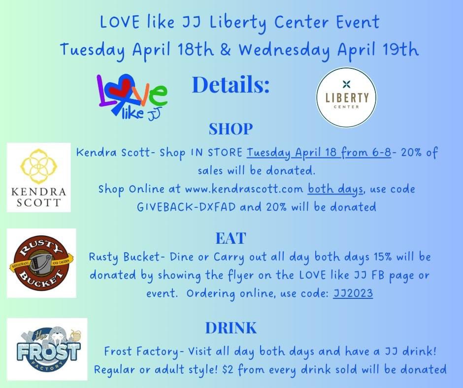 LOVElikeJJ's tweet photo. Our Liberty Center is this week! Check out all the details on how to Shop, Eat and Drink!
Make sure to invite a friend, or two, to join you!
#lovelikejj #kendrascott #frostfactory #rustybucket #libertycenter #shopeatdrink https://t.co/IUajyF2169
