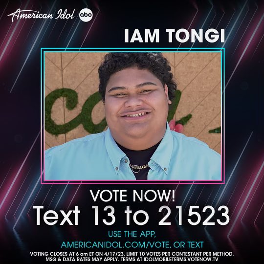 wtongi's tweet photo. It's time to VOTE and TUNE IN to @AmericanIdol to vote for your favorite to remain in the Top 20! You only have until tomorrow at 3am PST / 6am EST to vote so do it RIGHT NOW! https://t.co/tmwgMSYMzw