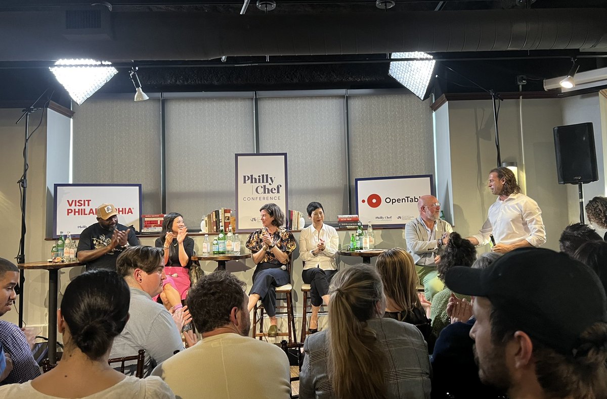 JacobDinetz's tweet photo. Very cool opening panel at the #PhillyChefConference. Contrary to popular belief, @andrewzimmern does not just eat bizarre foods across the world. Great moderator too. Another great event run by the Culinary Director at Drexel University, and long time friend, Mike Traud https://t.co/a3HHXyd1Mw