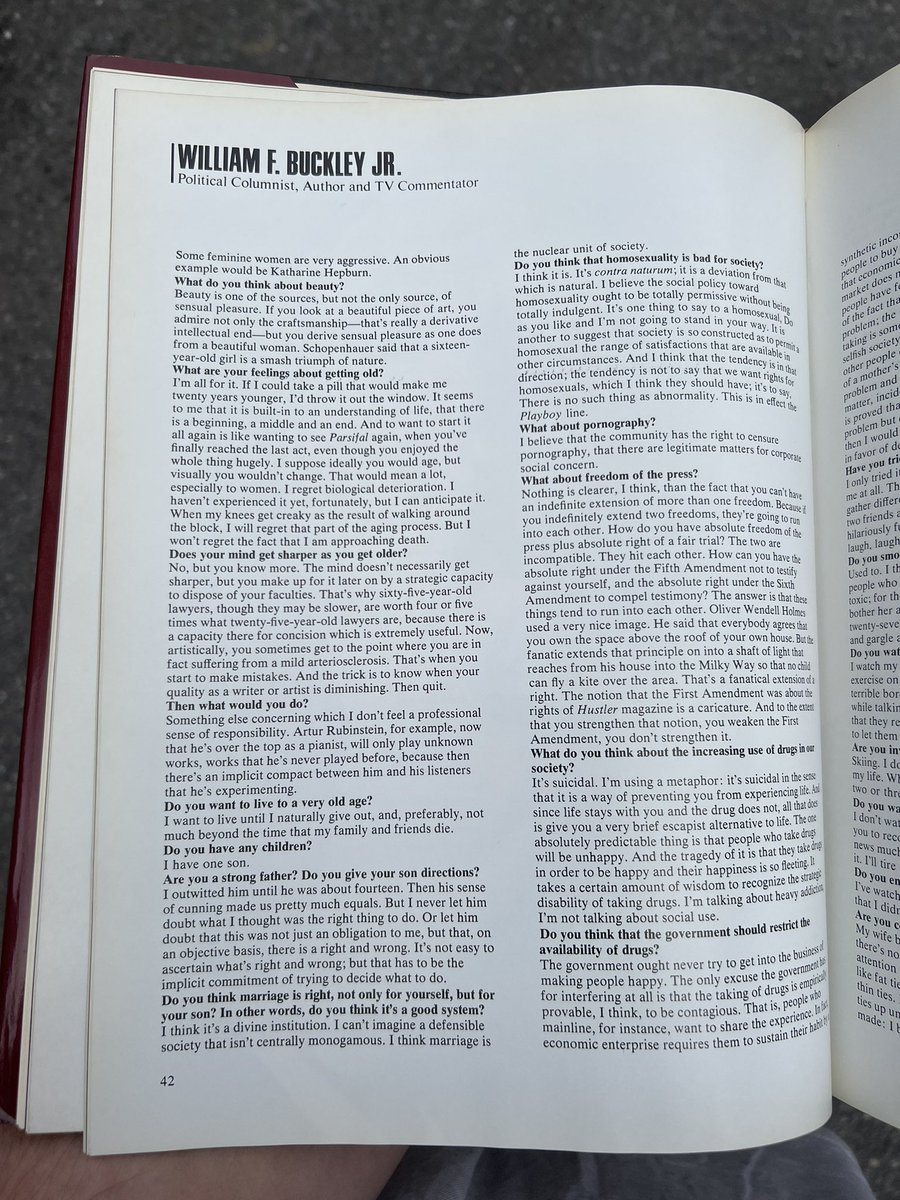 grantxfox's tweet photo. Some great bits in this Bill Buckley interview I found in a book from 1977 at a flea market today https://t.co/hGu5ShKRdZ