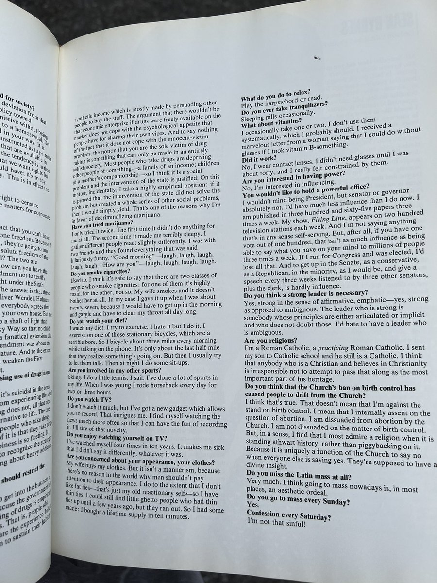 grantxfox's tweet photo. Some great bits in this Bill Buckley interview I found in a book from 1977 at a flea market today https://t.co/hGu5ShKRdZ