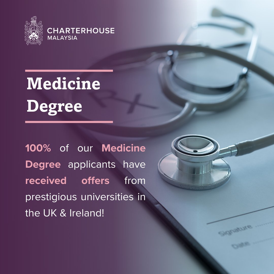 Charterhouse_My's tweet photo. Exciting news! 100% of our Medicine Degree applicants have received offers from outstanding UK &amp; Ireland universities! https://t.co/BaCn395WMB