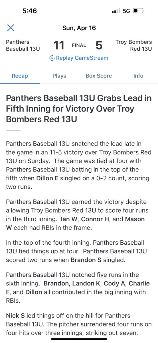 dillon_efaw's tweet image. Some pitching stats from today! Came back from a 4-0 deficit to win 11-5!! #Springboro #Panthers #Baseball 💙⚾️