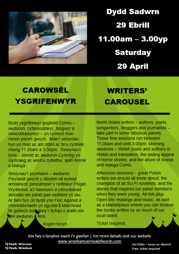 WrexCarnival's tweet photo. ONE WEEK TODAY - will be final day of Festival: #WritersCarousel 11-3pm @TyPawb. Final 2 events at #WrexhamLibrary: 4pm @hanan_issa_ #NationalPoetofWales. At 7pm two bestselling authors take the stage: @LDiamondAuthor and @TheEricaJames. Tickets & info: https://t.co/yB29Mz9PSe https://t.co/j9dpI0wbSX