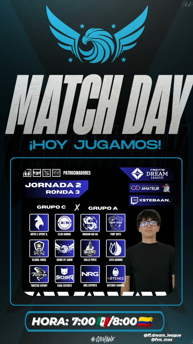Hawk_gaming_gg's tweet photo. ¡HOY SEGUIMOS CON  LA JORNADA 2 RONDA 3 DE LA FREE FIRE DREAM LEAGUE! 

🕰️ 7:00🇲🇽 - 8:00🇨🇴
📺 https://t.co/NaxbLKfH1r

¡VAMOS POR TODO! https://t.co/U0B6oHwBl5
