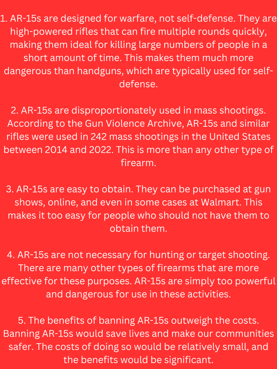 GunControlTees's tweet image. 5 Reasons AR-15s shouldn't be in civilians' hands.