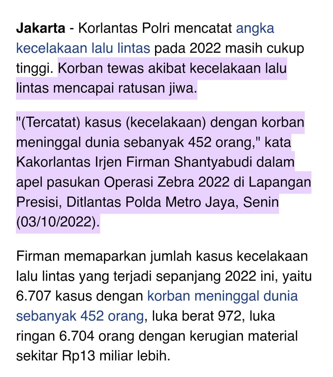 Data korban jiwa akibat kecelakaan Lalu Lintas Polda Metro Jaya dan Polda Lampung tahun 2022 lalu. Jabodetabek : 6707 kasus meninggal 452 jiwa. Lampung : 1755 kasus meninggal 642 jiwa. Probabilitas Tewas akibat kecelakaan di Lampung sangat tinggi. Pantesan Dajjal suka ..