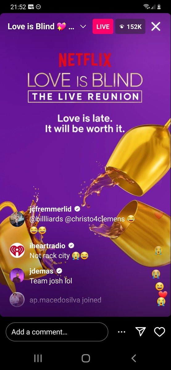 apmacedo_br's tweet photo. Live is Blind on Instagram is the place to be. Forget the reunion!  #LoveIsBlindLIVE https://t.co/eBb6wmwUSv