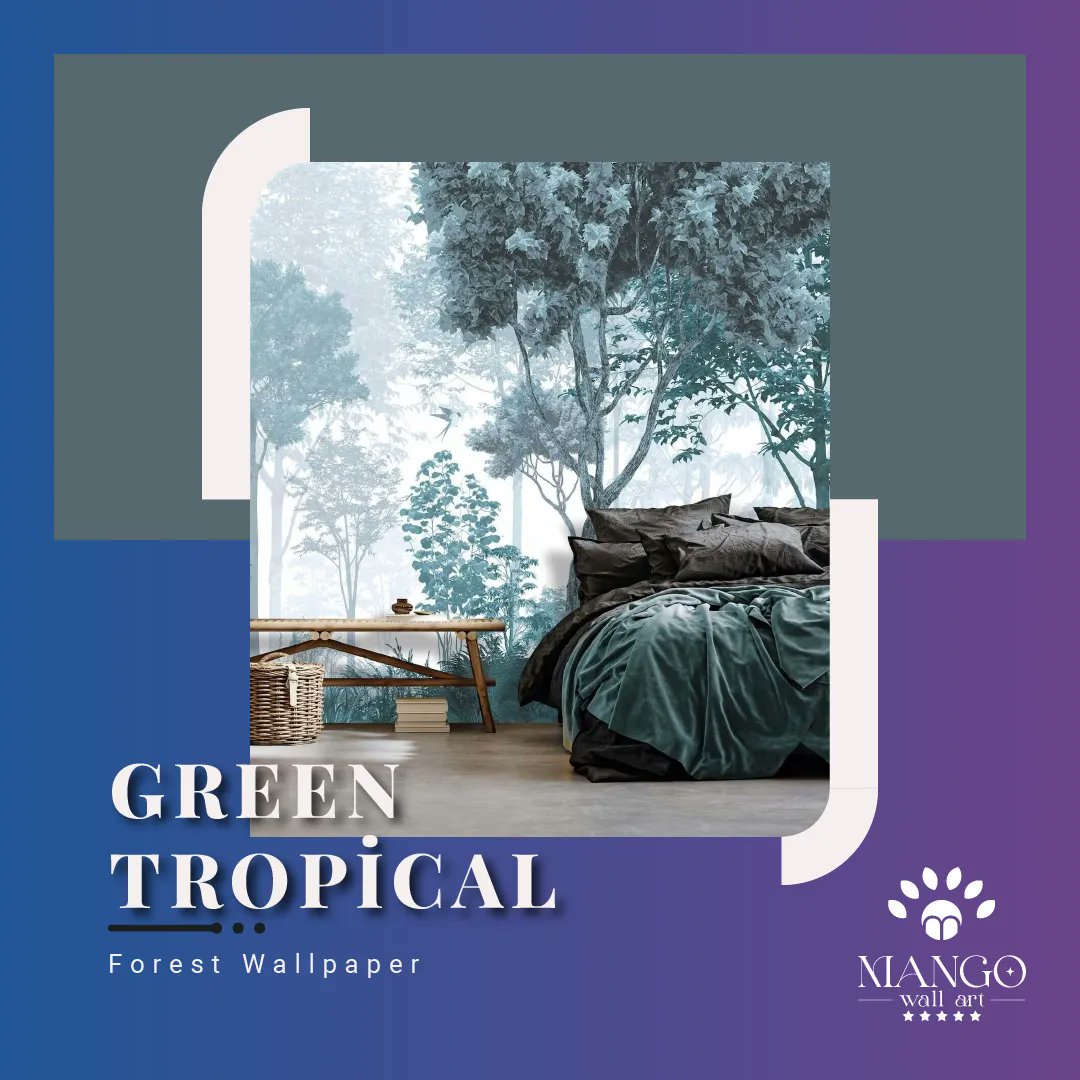 Bring a piece of the jungle to your home with our green tropical forest wallpaper! It'll give your room a natural and calming feel. #tropicaldecor #junglewallpaper