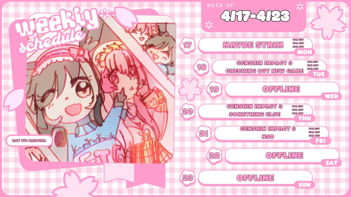 figuremii's tweet photo. ๐STREAM SCHEDULE 4/17-4/23๐: Lots of Genshin this week as I might not touch Genshin the following week since Honkai: Star Rail is coming out! Also going to be checking out a new game OOOOO
๐LIVE - #Figlive
๐ART - #FigInColor
๐MEMES - #FigsMemeory https://t.co/USq5igci9d