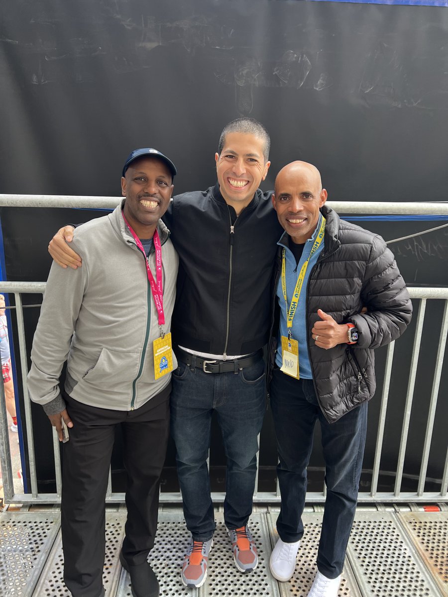 Great to see my friends @hawisports and @runmeb at the finish line today -- see Meb tomorrow on @espn adding perspective like only he can to the best marathon in the world. @bostonmarathon @baa