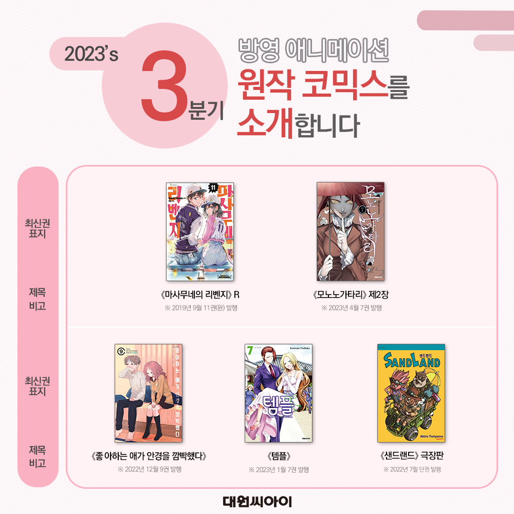 ♠ 2023년 1-4분기 방영 애니메이션 원작 코믹스를 소개합니다 ♠ https://blog.naver.com/daiwon_ci/223076837243… ☆ <모노노가타리>, <겁쟁이 페달>, <쿨하고...