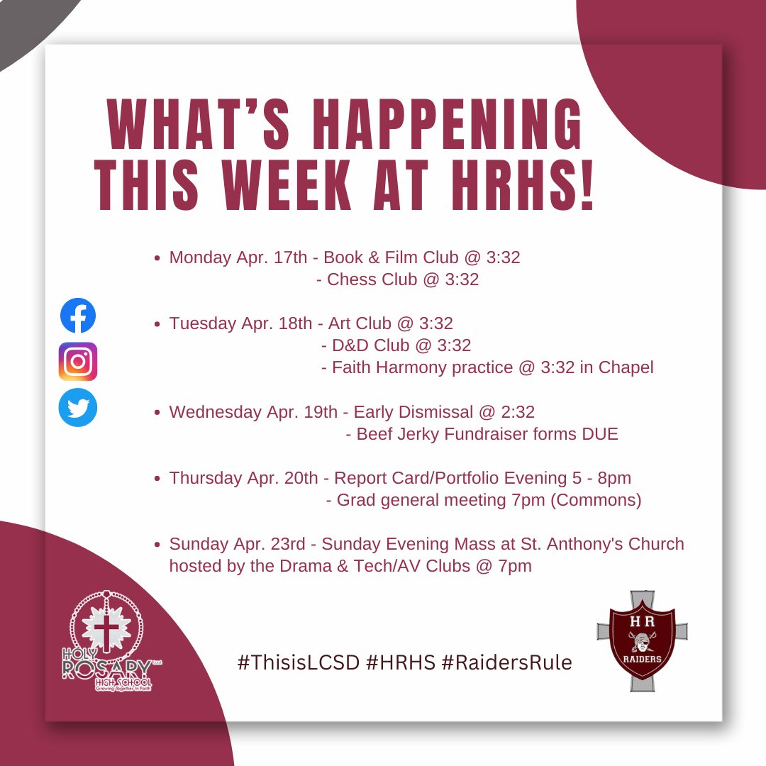 We hope all of our Raider families had a wonderful Easter break! It’s back to school tomorrow😃

Just a heads up that the library will be closed to students tomorrow morning due to construction. And don’t forget that Wednesday is early dismissal at 2:32pm.
#thisisLCSD #yll #HRHS