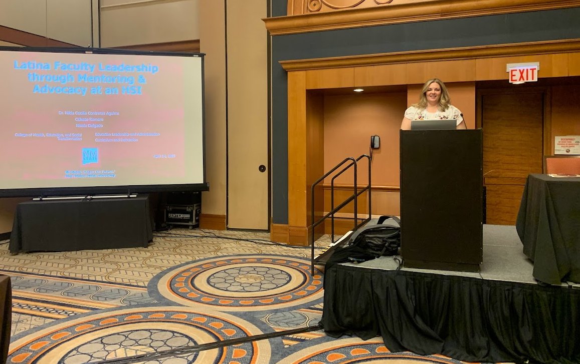 nmsu_role's tweet photo. Our @NMSUEDLT Ph.D. student Nicole Delgado presented research on @nmsu_role at #AERA2023 @AERA_EdResearch. Very proud of Nicole and her great job! @nmsu @nmsu_HEST @NMSU_engineer https://t.co/CIcu231ueq