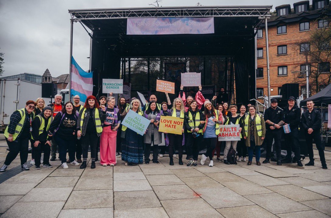 There were two counter events to Sunday’s #LetWomenSpeakBelfast rally. One noisy, aggressive and seeking to disrupt the women’s event was mostly attended by men. The other was peaceful and separately located and mostly attended by women with uncovered faces.