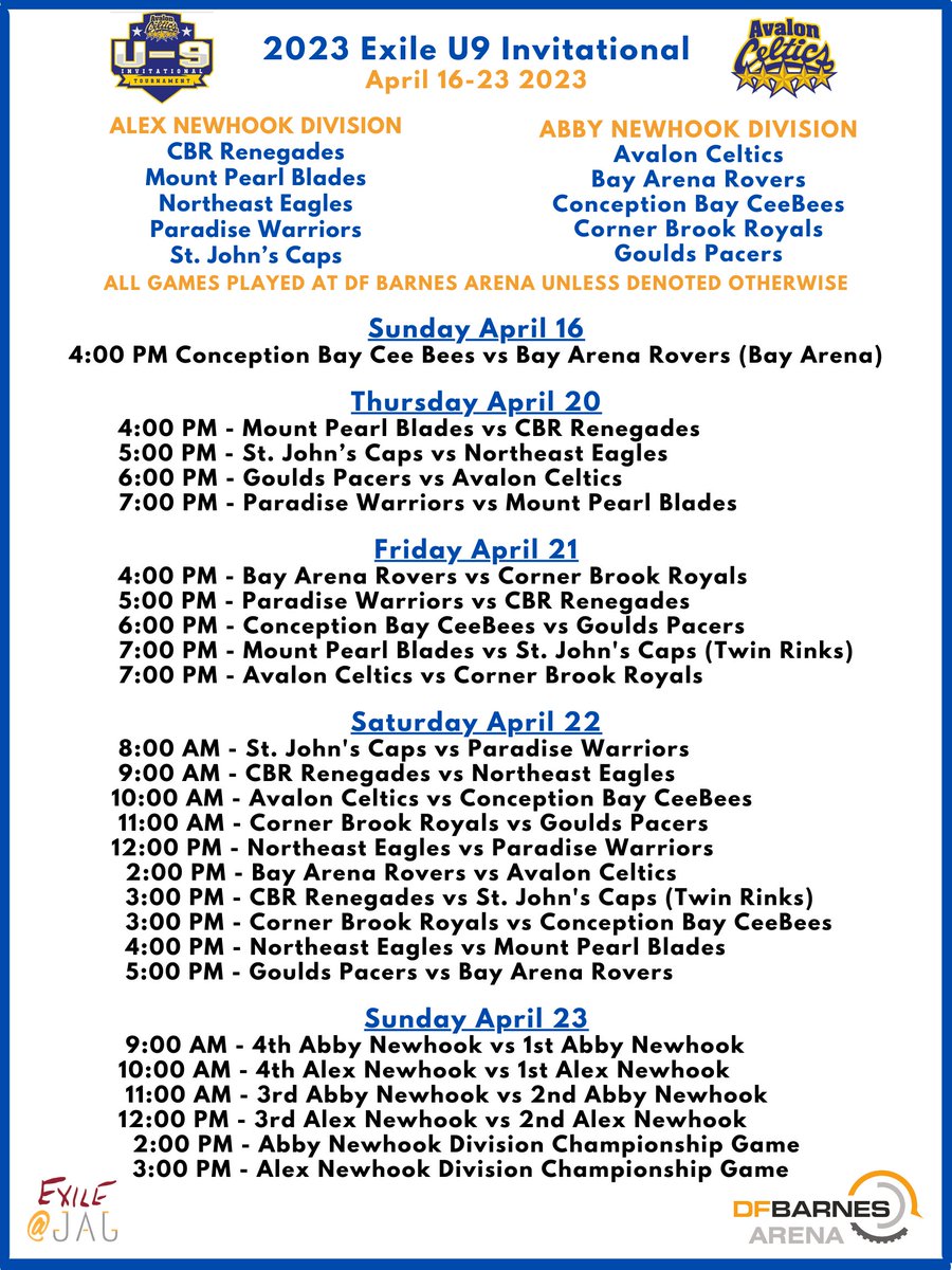 AvalonCeltics's tweet photo. Ready for more tournament action?  #ExileU9Invitational kicked off w #CeeBees &amp; #BayArena skating to a 5-5 tie! More action @DFBarnesArena Thurs-Sun! Follow; https://t.co/gioPun9wGX @cbmha @Goulds_Minor @SSminorhockey @MtPearlBlades @PmhaWarriors @SJMHA @RenegadeProud @ne_eagles https://t.co/UQJsf2hS2a