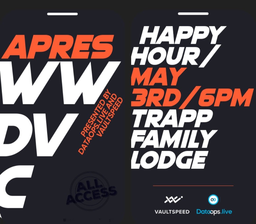 Don't miss the #WWDVC Happy Hour, hosted by @DataOpslive & @vaultspeed at the Trapp Family Lodge, May 3rd 6PM #StoweFlake Vermont

#Snowflake #dataproducts #datavault