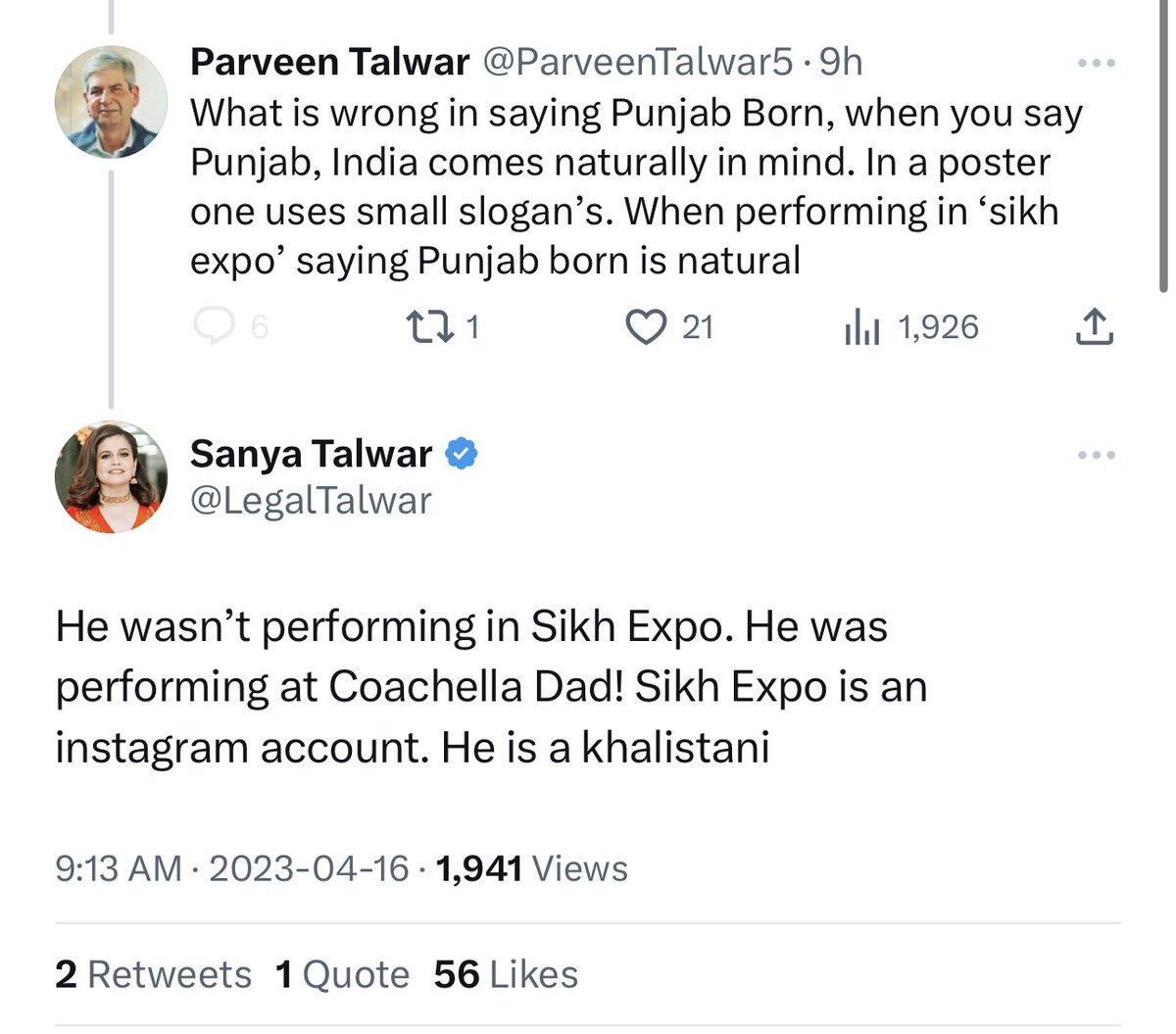 modhaliwal's tweet image. A culture accelerating towards fascism in two tweets. Apparently we aren’t allowed to say @diljitdosanjh is Punjabi.

@ParveenTalwar5 sahib, your India is dead.

@LegalTalwar you’re the reason why.
