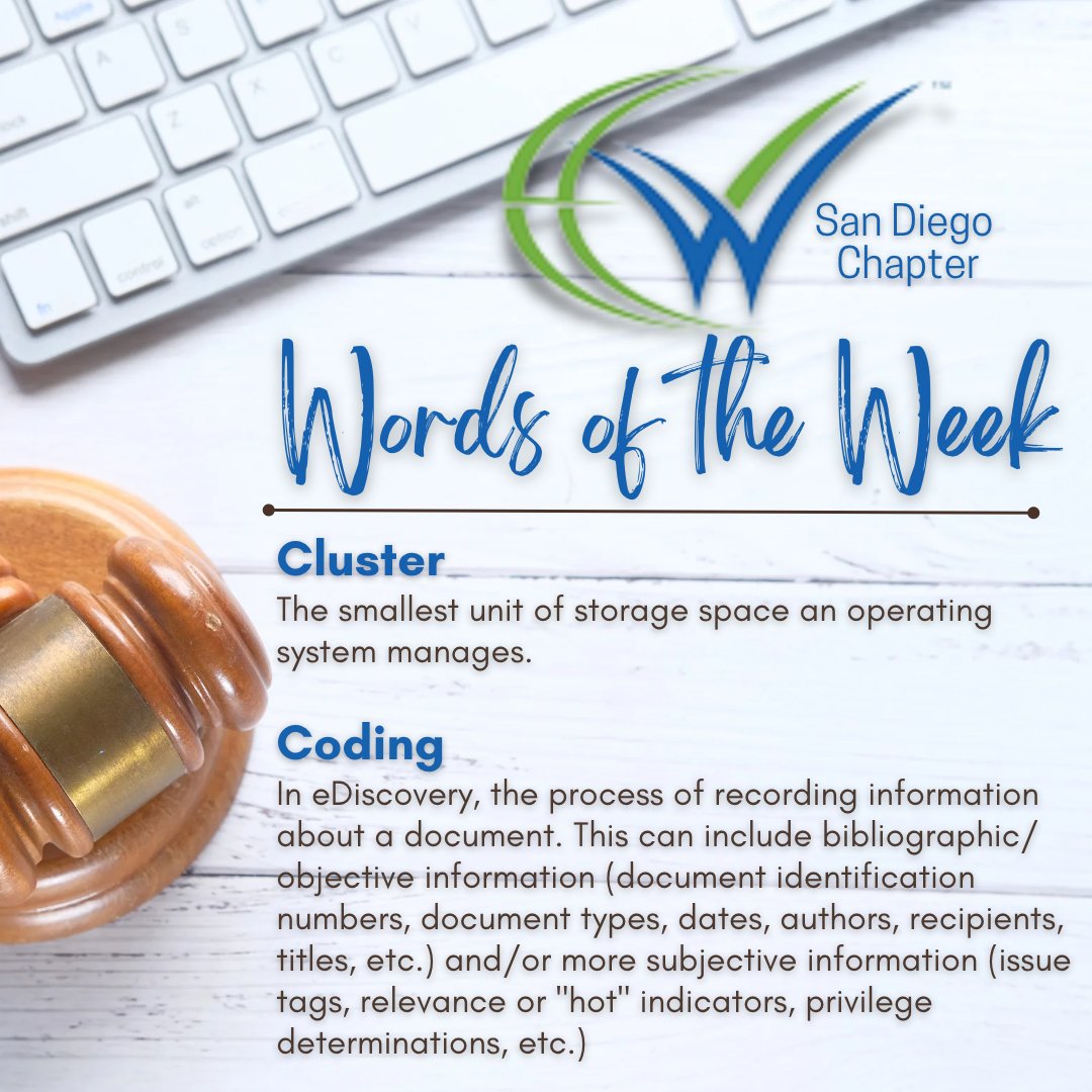 WiESanDiego's tweet photo. April Refresher! Back to basics for 2023! Wie Words of the Week Series!
#newyear #ediscovery #wie #legaltech #legaltechnology #sandiego #litigation #paralegals #ai #aceds https://t.co/u02uFvVI5m