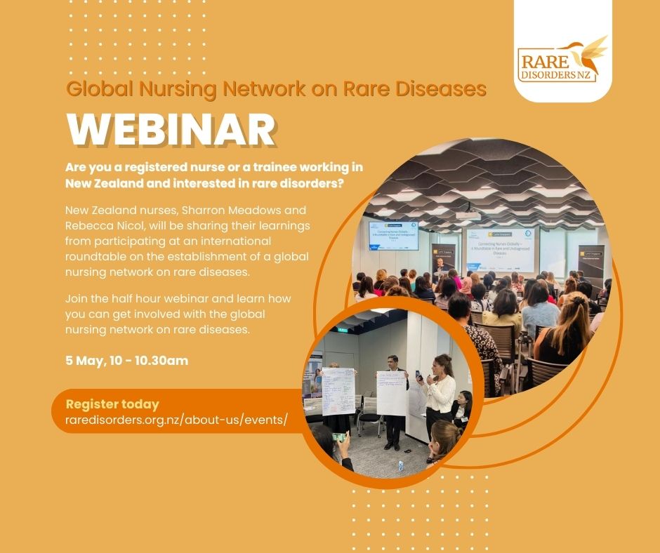 Att: registered or trainee nurses in New Zealand interested in rare disorders! 
Join us for this half hour webinar on 5 May to learn how you can get involved in the Global Nursing Network on Rare Diseases.
For more information go to tinyurl.com/2c552s44 
Please share widely!