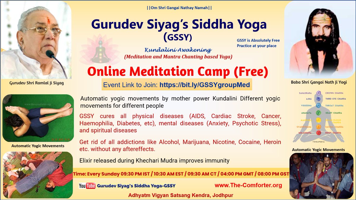 VinodGo62571403's tweet photo. Gurudev Siyag’s Siddha Yoga Meditation Automaticyog by awaken kundalini Change in tendencies & to cut through the web of accumulated Karma automatic heal cure diseases Suffering Addiction Spiritual Evolution Selfrealization & visualisation Goal of human life #SpiritualScienceLab https://t.co/YV1RYuT24e