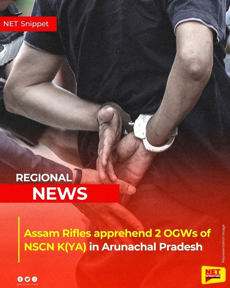 NortheastToday's tweet photo. #ArunachalPradesh | Assam Rifles in a joint operation with Arunachal Police apprehended two Overground workers (OGWs) of the National Socialist Council of Nagaland (NSCN) K (YA) in Tirap district, officials informed.
#NSCNKYA #Overgroundworkers #arrest #AssamRifles #Police https://t.co/LssMS2R1ye
