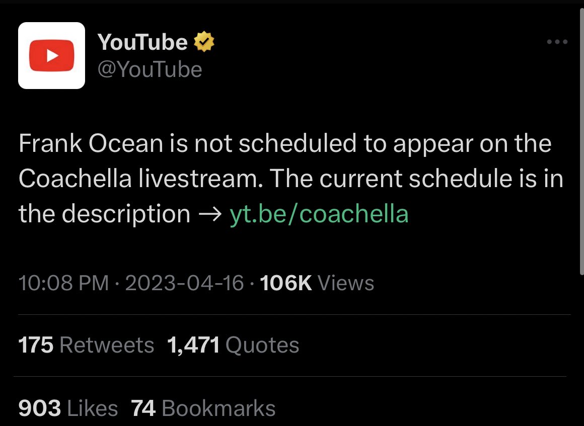 nfr_podcast's tweet photo. Frank Ocean’s Coachella set will not be livestreamed. https://t.co/zsdOVtSQS3