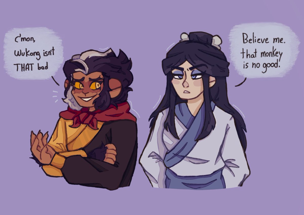 feathereddd's tweet photo. lbd would absolutely hate wukong for no reason at all she cannot stand him 
#lmk #lmkfanart #MonkieKid #shadowbones #ladybonedemon #lmkmacaque https://t.co/UDEmmWYZxb