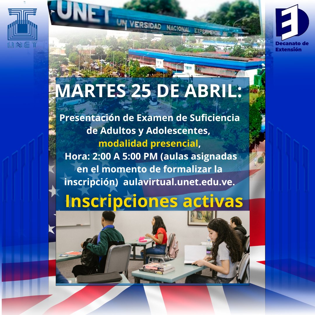 fperman's tweet photo. MARTES 25 DE ABRIL:
Presentación de Examen de Suficiencia de Adultos y Adolescentes modalidad presencial, Hora: 2:00 A 5:00 PM (aulas asignadas en el momento de formalizar la inscripción) https://t.co/eMJibLklyJ