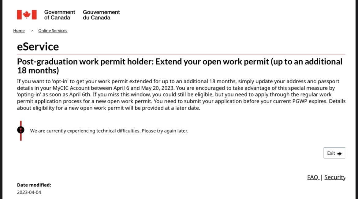 _Vipor's tweet photo. @CitImmCanada 

I am applying for the new PGWP extension but it gives me a problem with the page. I have been trying for the last couple of days.
What should I do? https://t.co/QyBHAfIt59