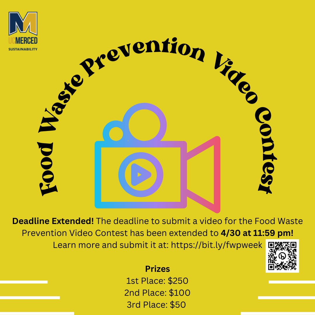 Submit a video by 4/30 for a chance to win the top prize of $250! #foodwastepreventionweek #ucmerced