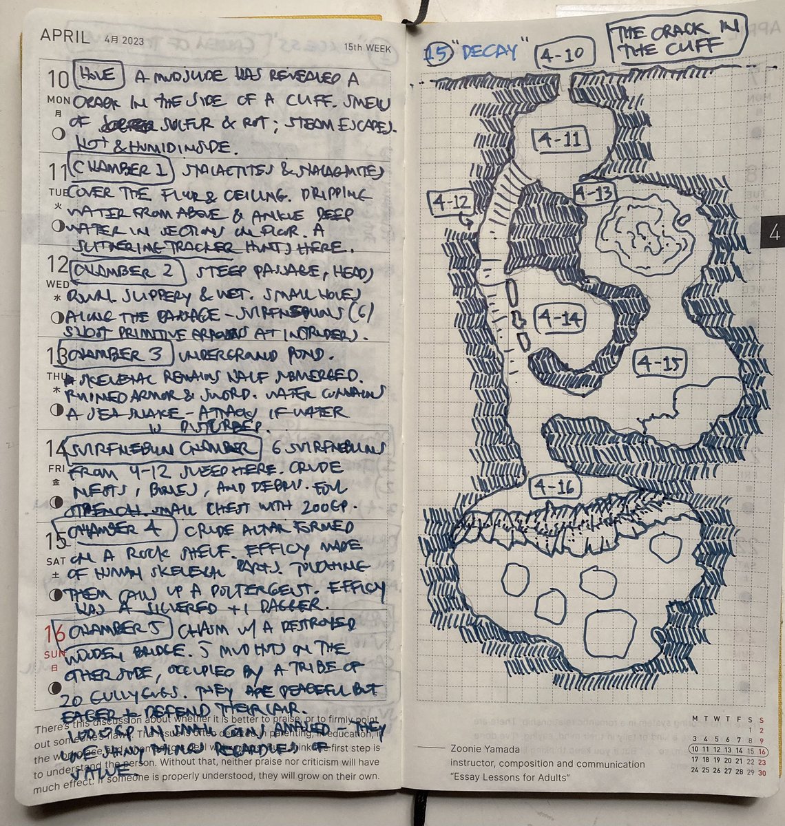 Week 18 of #dungeon23 - a mudslide has revealed a crack in the cliffside. Humid air and a foul stench escapes. What horrors lurk in the mucky chambers within?