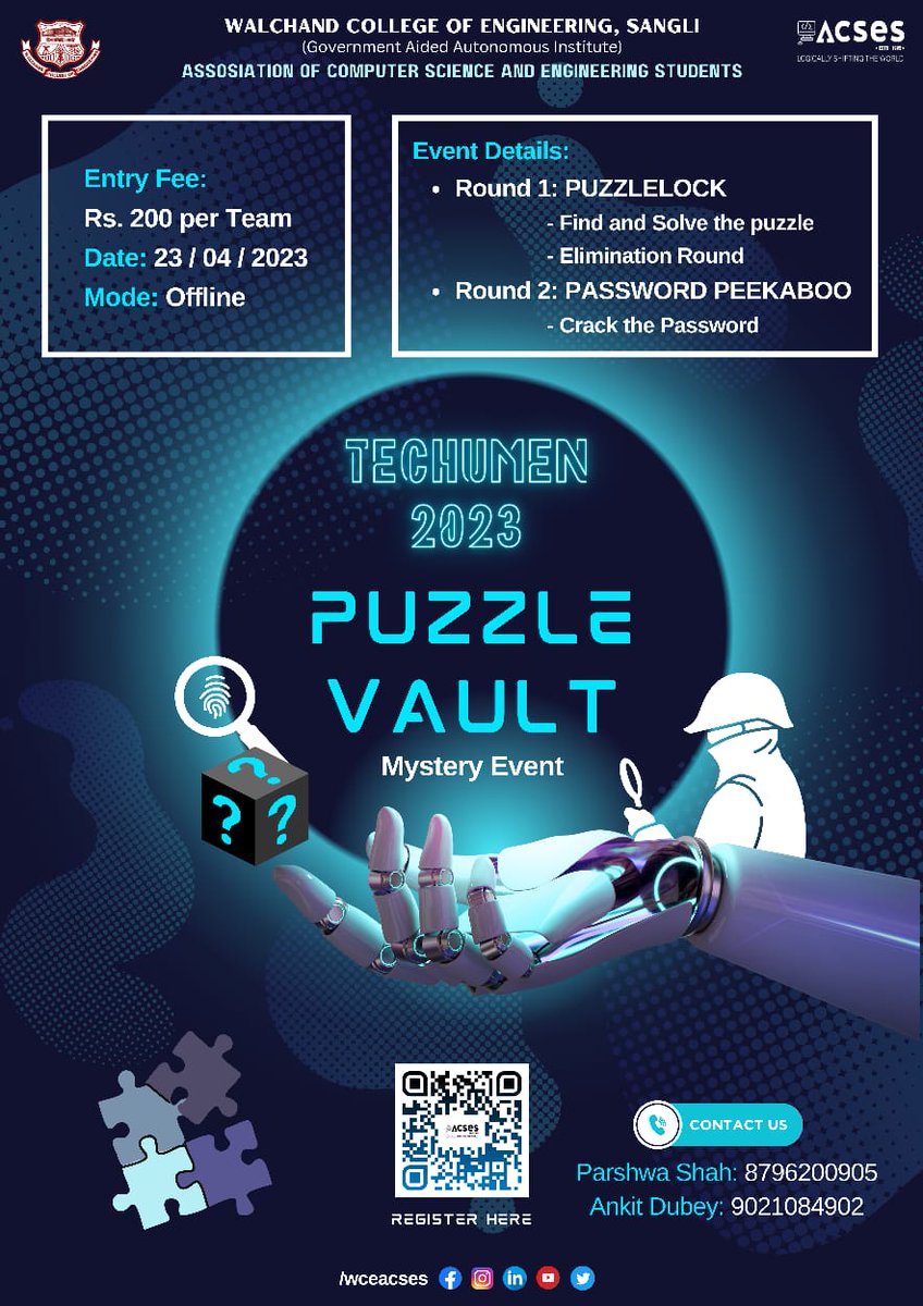 AcsesWce's tweet photo. Attention all puzzle enthusiasts! 📢 Get ready for a thrilling event that will test your detective skills - PUZZLE VAULT! This entertainment event will have you taking on the role of investigators as you solve different levels by finding different clues. https://t.co/YAUUkGqZin