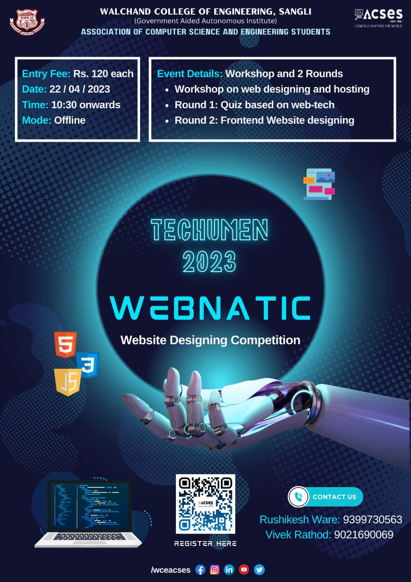 AcsesWce's tweet photo. Calling all web design enthusiasts! 📢 Participate in WEBNATIC - the ultimate event that is focused on learning and implementing front-end website designing. This is the perfect opportunity for you to showcase your skills and creativity in designing stunning websites. https://t.co/CWwqaG3gK2