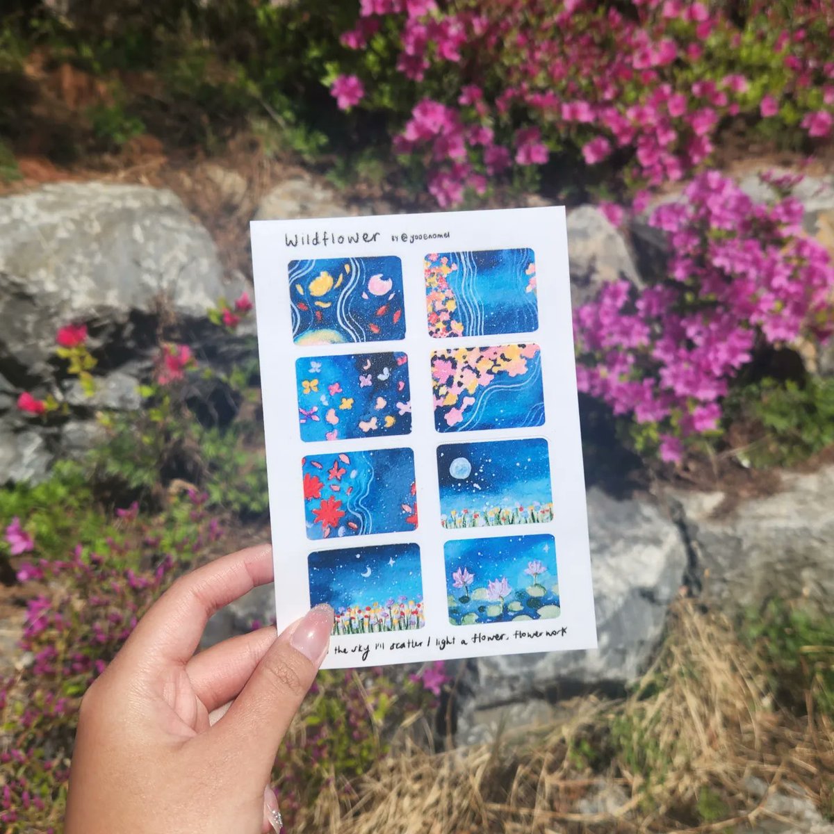 yooenomel's tweet photo. [Pls RT💜] 
SPRING '23 SHOP OPEN!! 💗🌸

🦋 New Indigo scrunchie bag, acrylic keyrings, cardholder, prints &amp; sticker sheets!
🦋 Sample sale socks are also up, do read description first

🌏 Unlike last round, I'm able to accept GOs this time. If you're interested please DM 🥰🙏 https://t.co/mv3OdPR0HD
