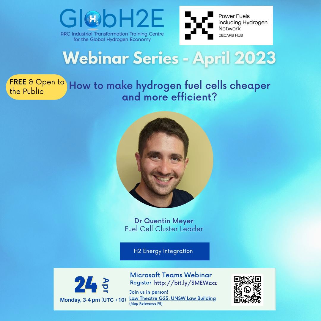 Global Hydrogen Economy (@globh2e_unsw) on Twitter photo The endeavor to #HydrogenEconomy requires a holistic approach through out its value chains, incld cost-effective hydrogen fuel cells.
Dr <a href="/Quentin36155306/">Dr Quentin Meyer</a> will answer the always wondered question: How to make it cheaper and more efficient?
Registration: bit.ly/3MEWzxz The endeavor to #HydrogenEconomy requires a holistic approach through out its value chains, incld cost-effective hydrogen fuel cells.
Dr <a href="/Quentin36155306/">Dr Quentin Meyer</a> will answer the always wondered question: How to make it cheaper and more efficient?
Registration: bit.ly/3MEWzxz