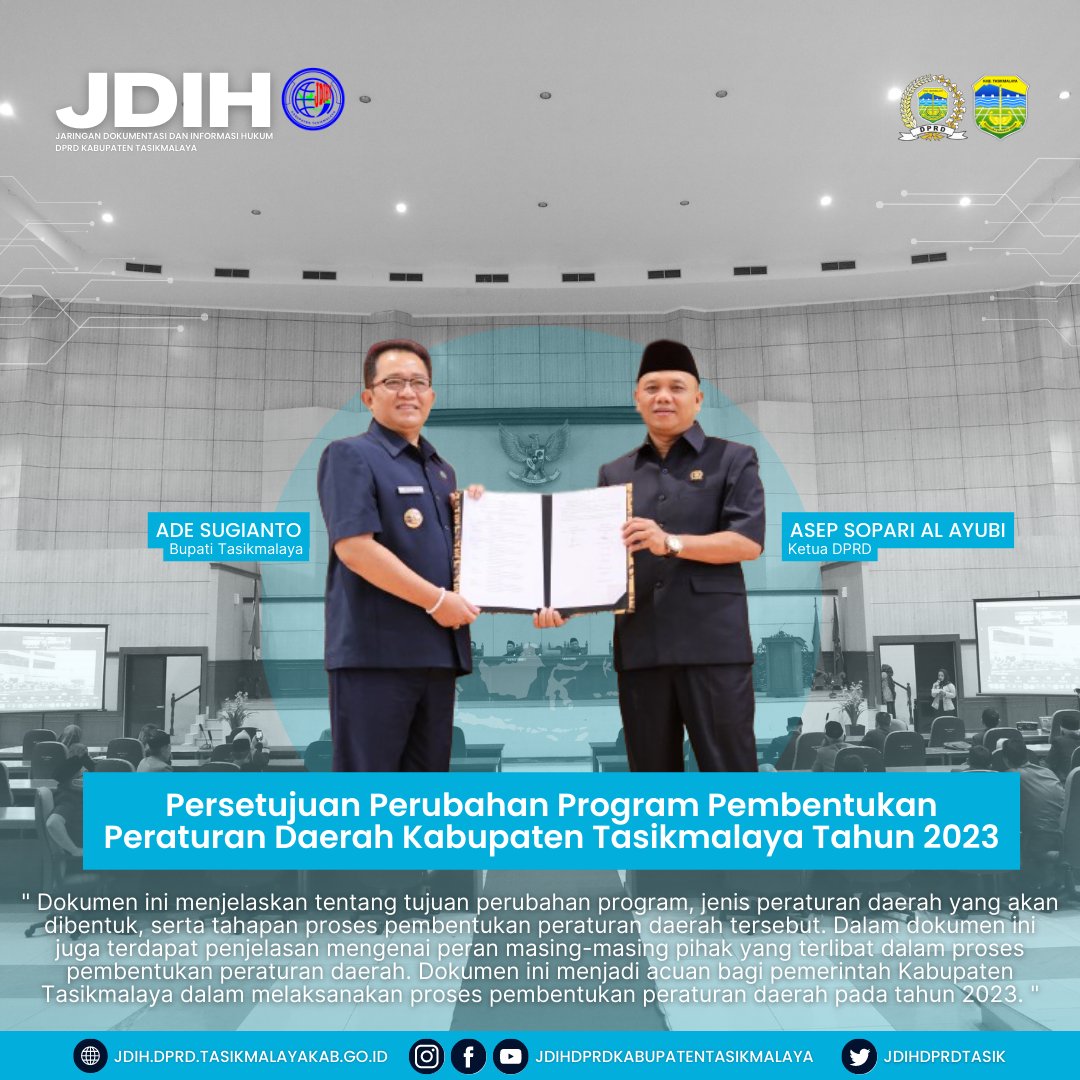 jdihdprdtasik's tweet image. Persetujuan Perubahan Program Pembentukan Peraturan Daerah Kabupaten Tasikmalaya Tahun 2023 dan Penyampaian Laporan Keterangan Pertanggungjawaban (LKPJ) Anggaran Bupati Tahun 2022.

#propemperda #lkpj